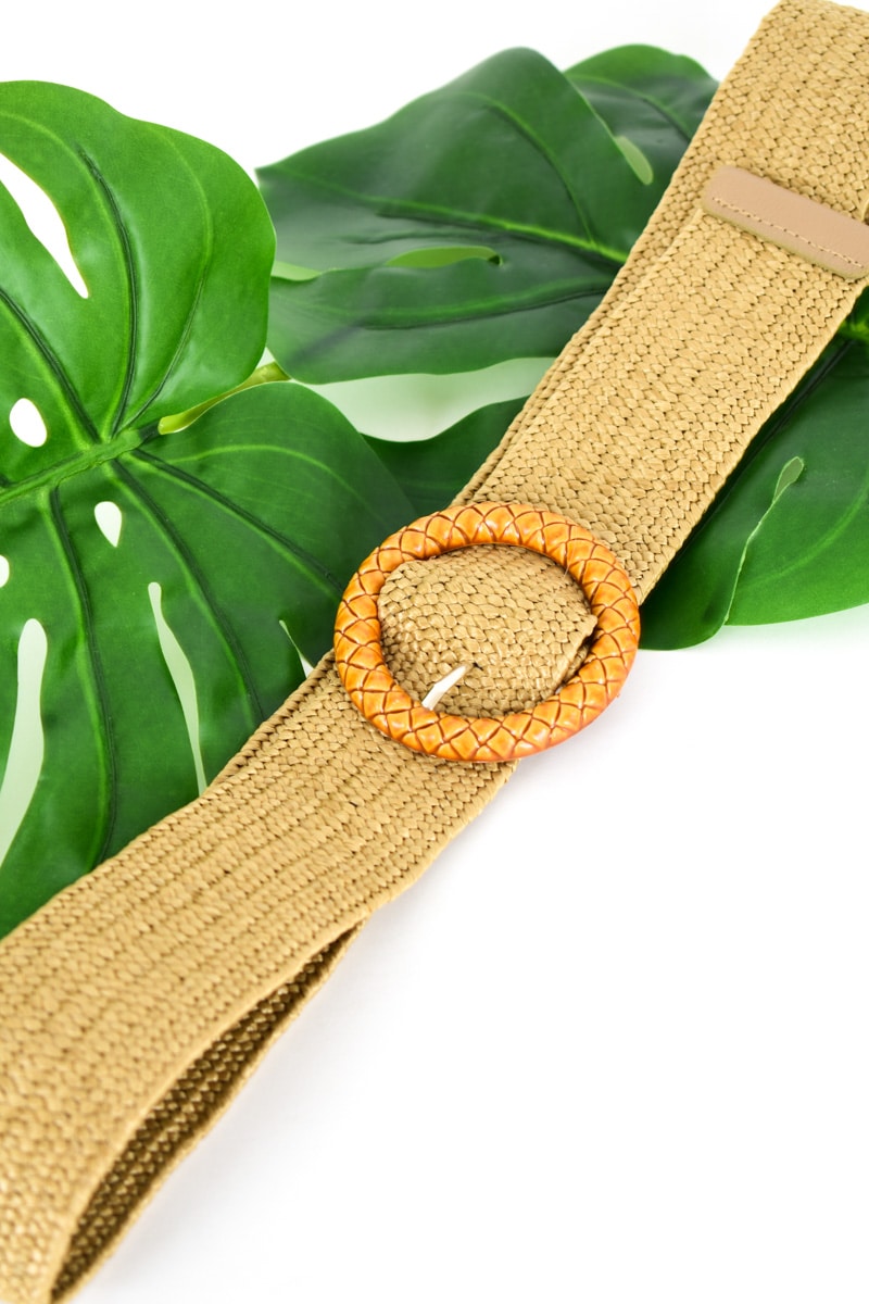 Γυναικεία ψάθινη ζώνη από φυσική ψάθα με σκαλιστή αγκράφα