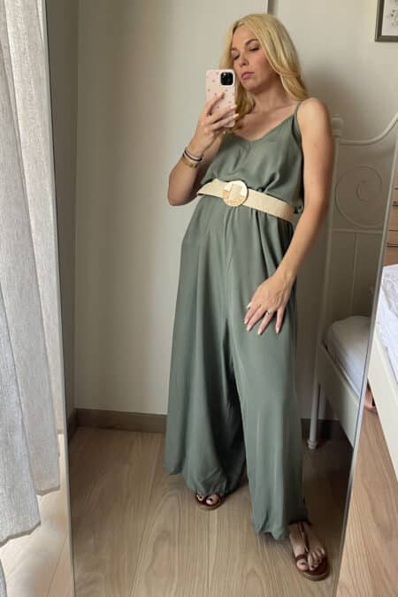 Ολόσωμη φόρμα γυναικεία χακί με λεπτές τιράντες και άνετη εφαρμογή