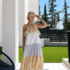 Γυναικείο μίντι ριγέ φόρεμα Charlotte με βολάν και λάστιχο στο επάνω μέρος